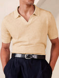 Beige Knit Johnny Collar Polo Shirt