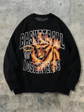 Black Los Angeles Basketball Graphic Distressed Knit Sweater