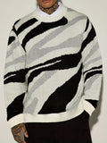 Abstract Wave Stripe Knit Crewneck Sweater