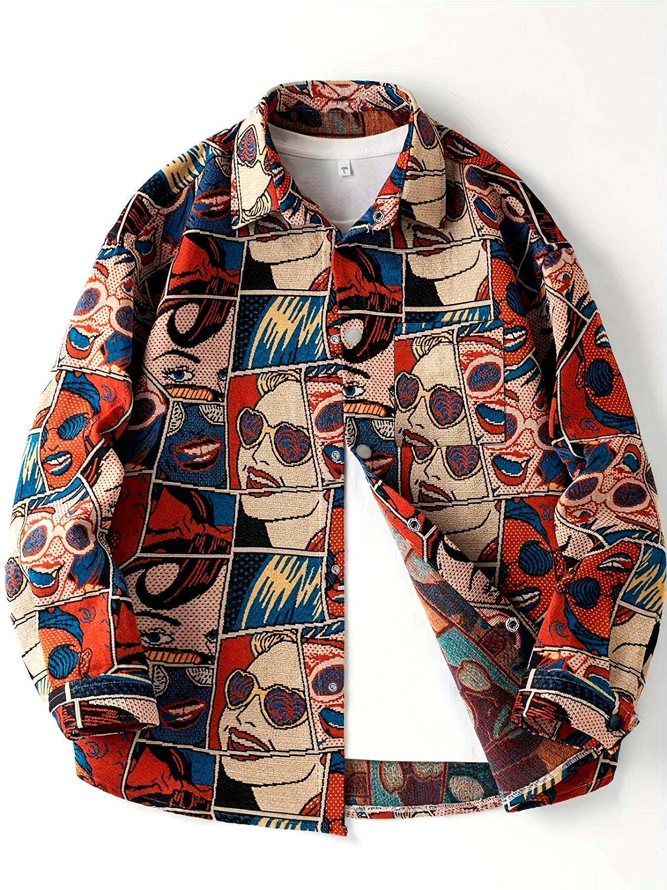 Comic Print Jacquard Oversized Shirt Jacket