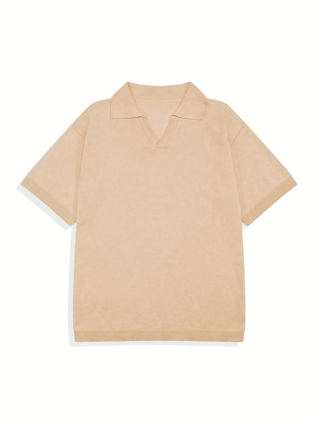 Beige Knit Johnny Collar Polo Shirt