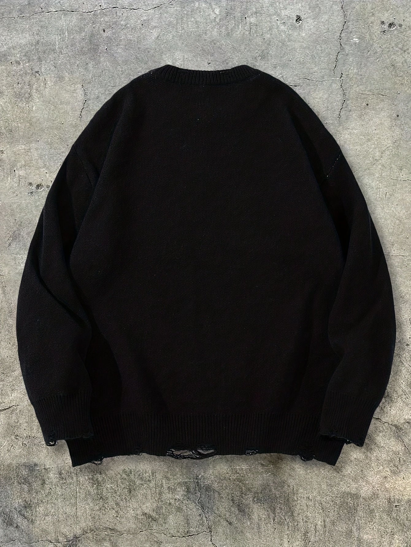 Black Los Angeles Basketball Graphic Distressed Knit Sweater