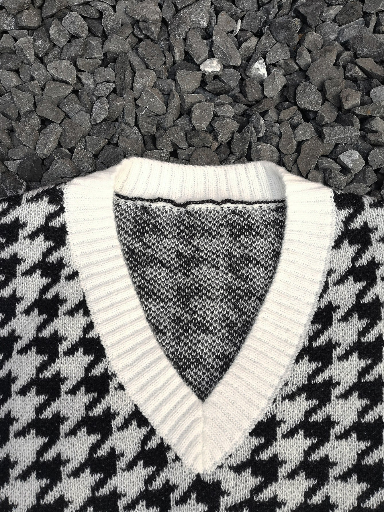 Cream Pixel Dog Pattern Oversized Knit Crewneck Sweater