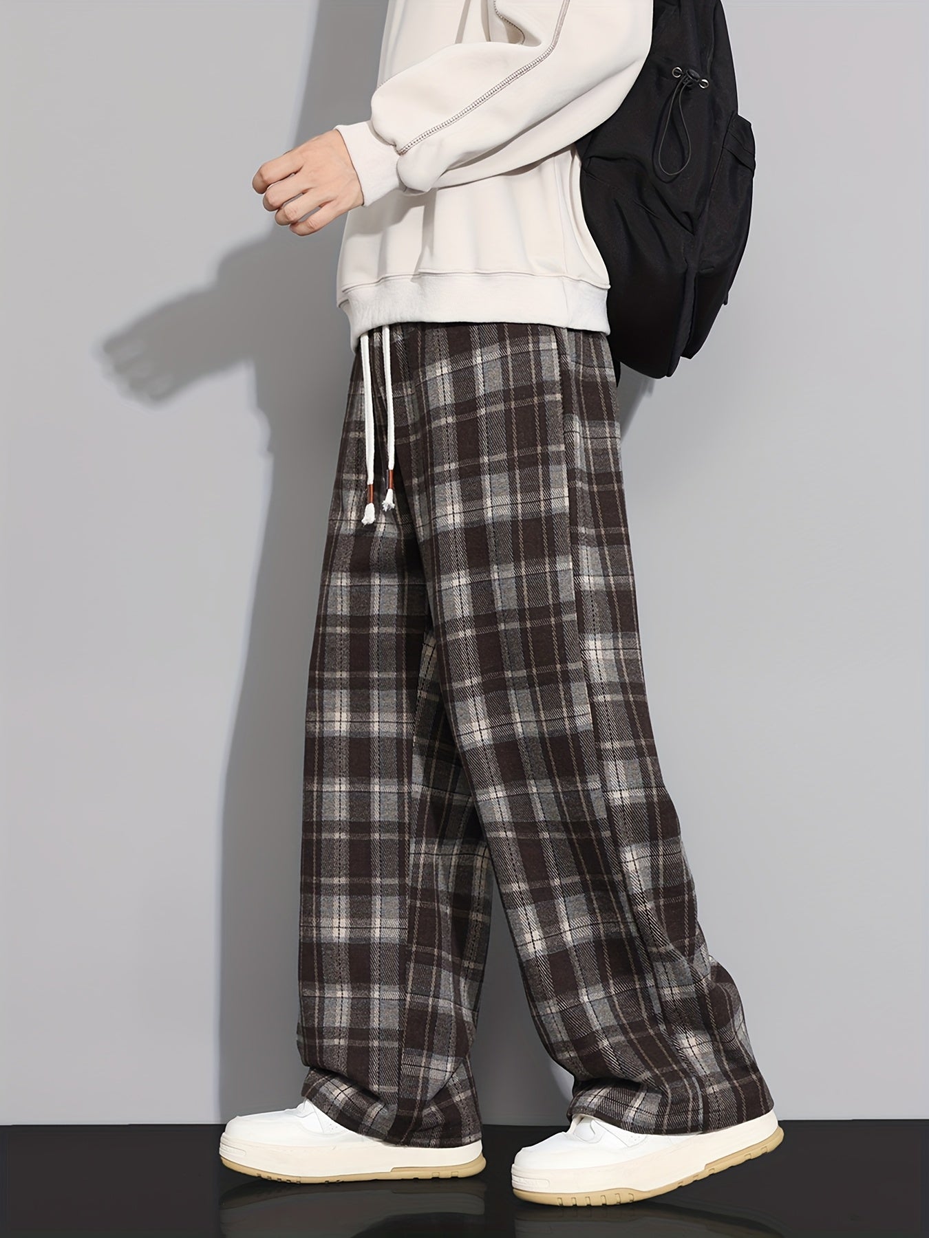 Brown & Grey Plaid Wide-Leg Lounge Pants
