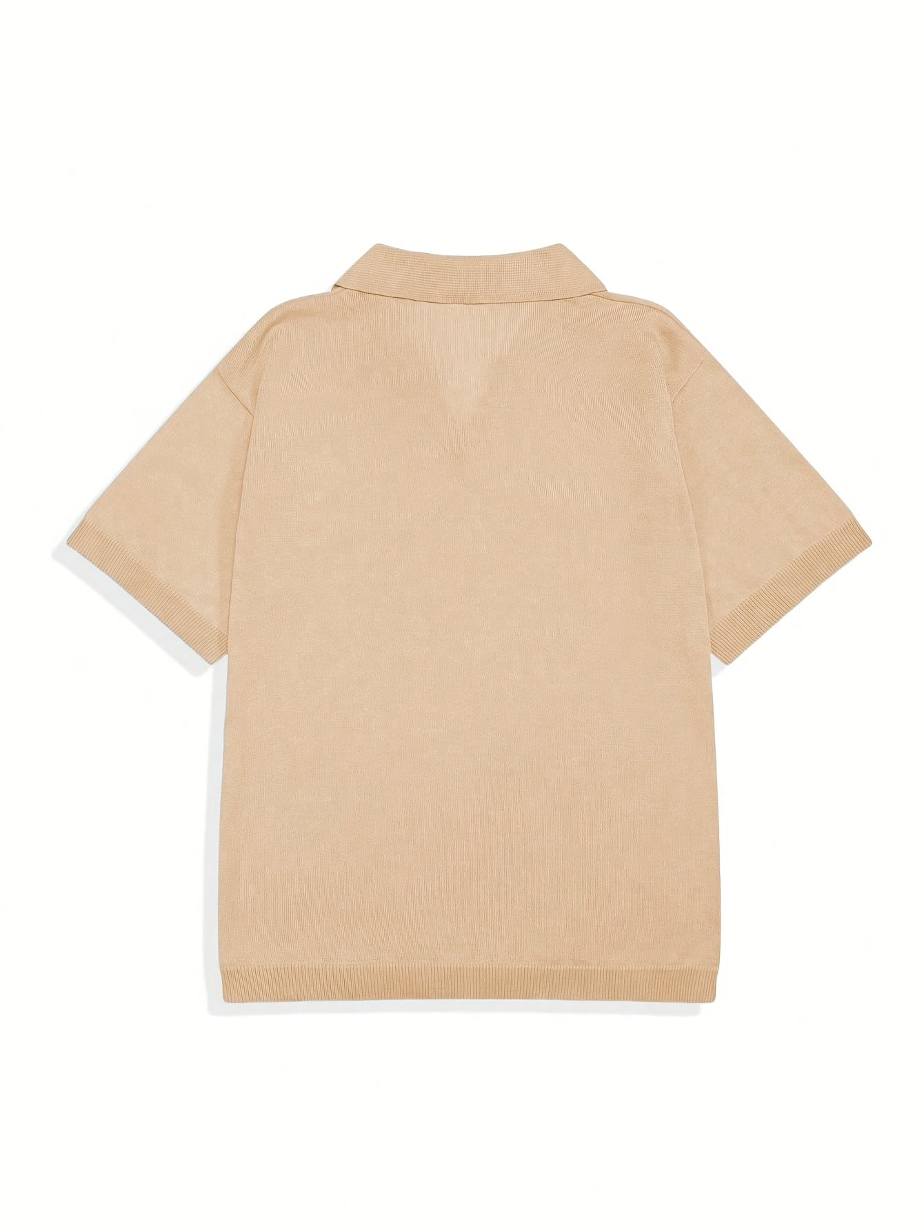 Beige Knit Johnny Collar Polo Shirt
