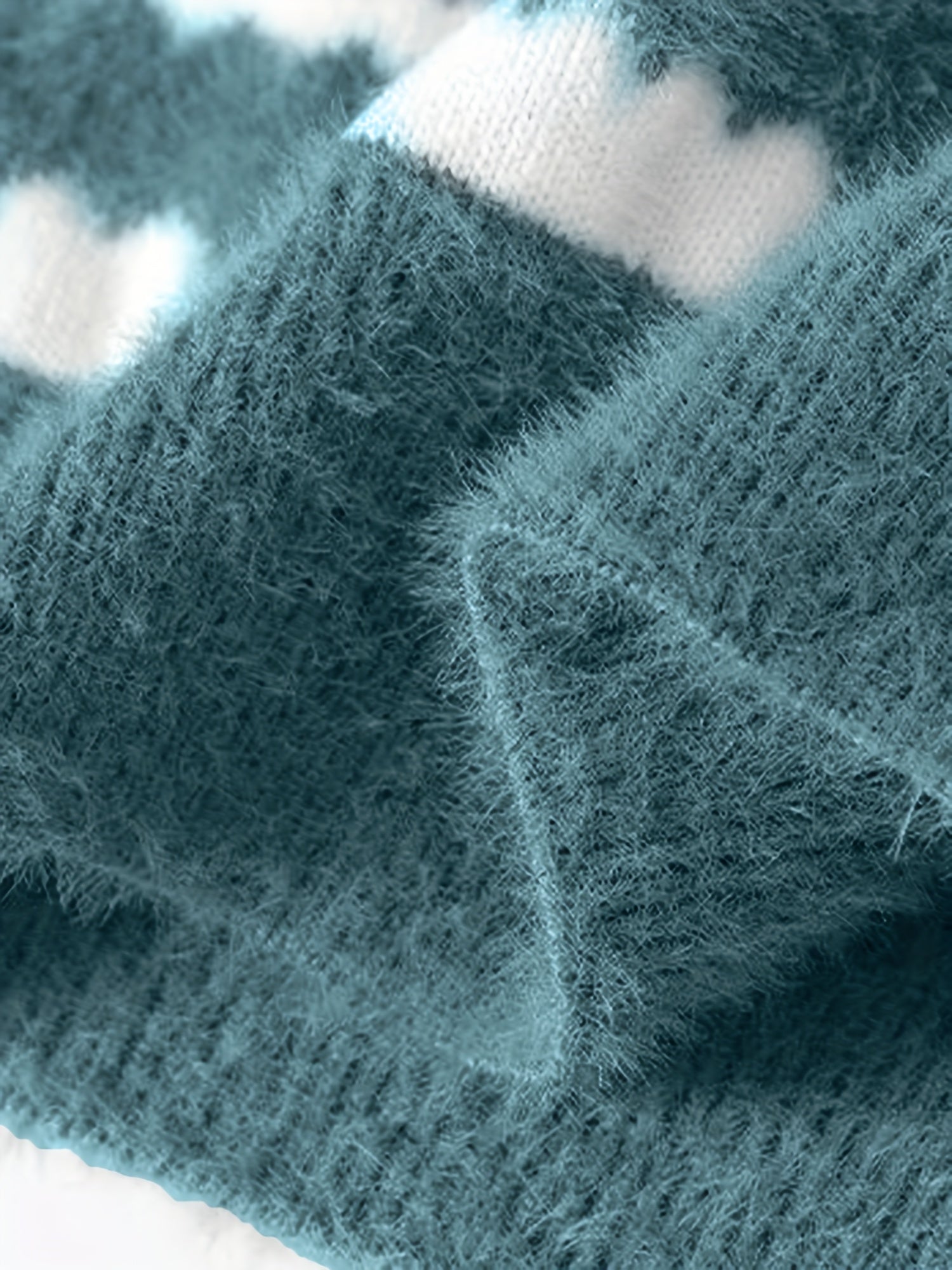 Teal & White Gradient Stripe Fuzzy Crewneck Sweater