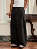 Black & White Pinstripe High-Waist Wide-Leg Trousers with Asymmetric Overlay
