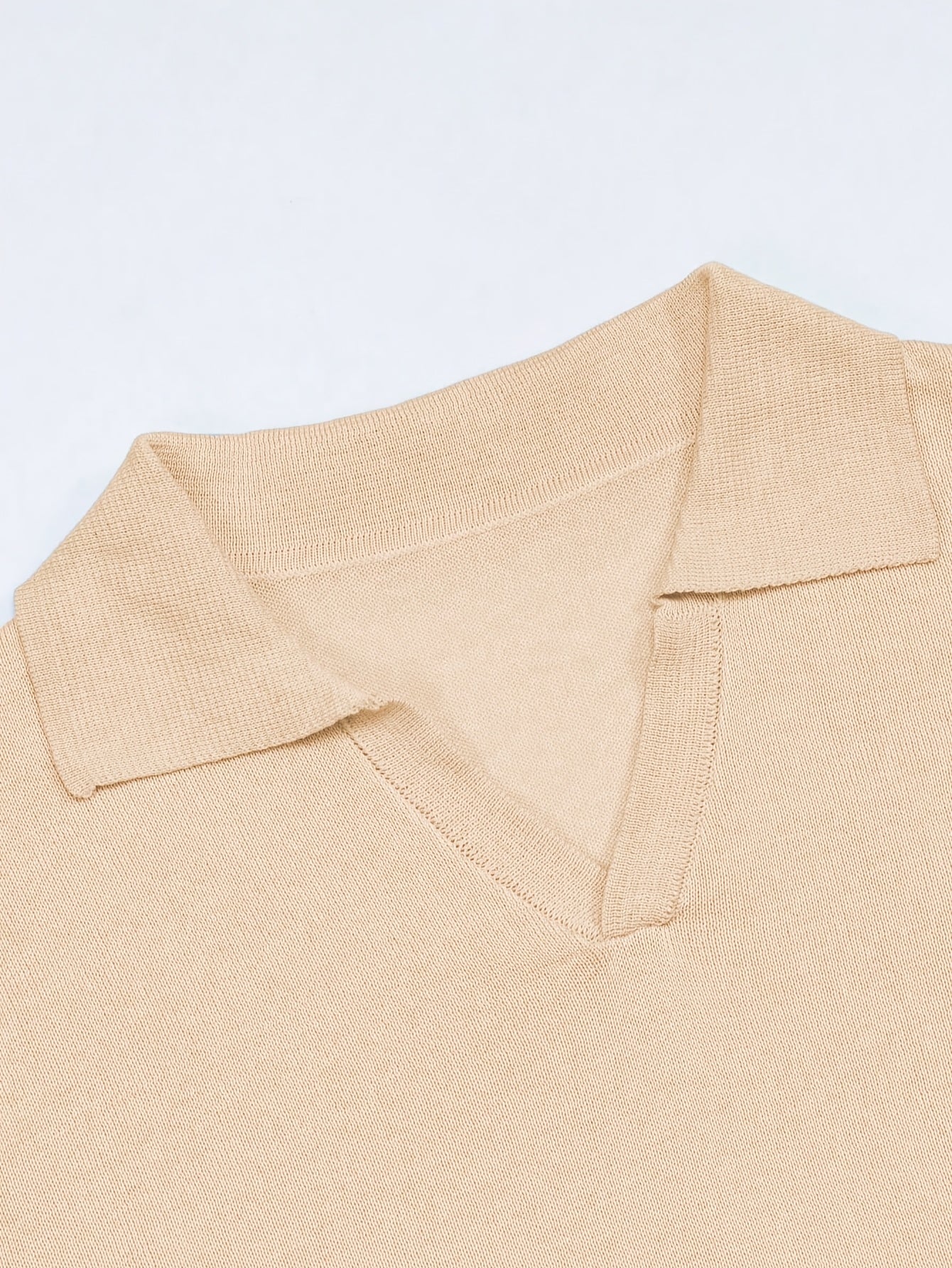 Beige Knit Johnny Collar Polo Shirt