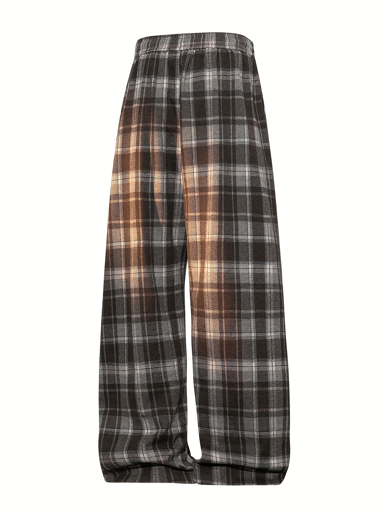 Brown & Grey Plaid Wide-Leg Lounge Pants