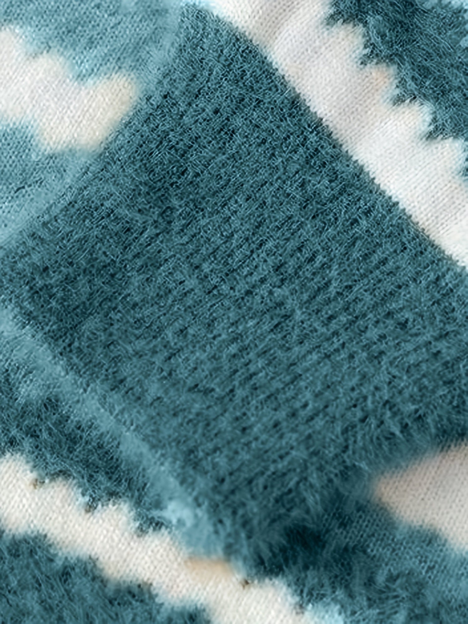 Teal & White Gradient Stripe Fuzzy Crewneck Sweater