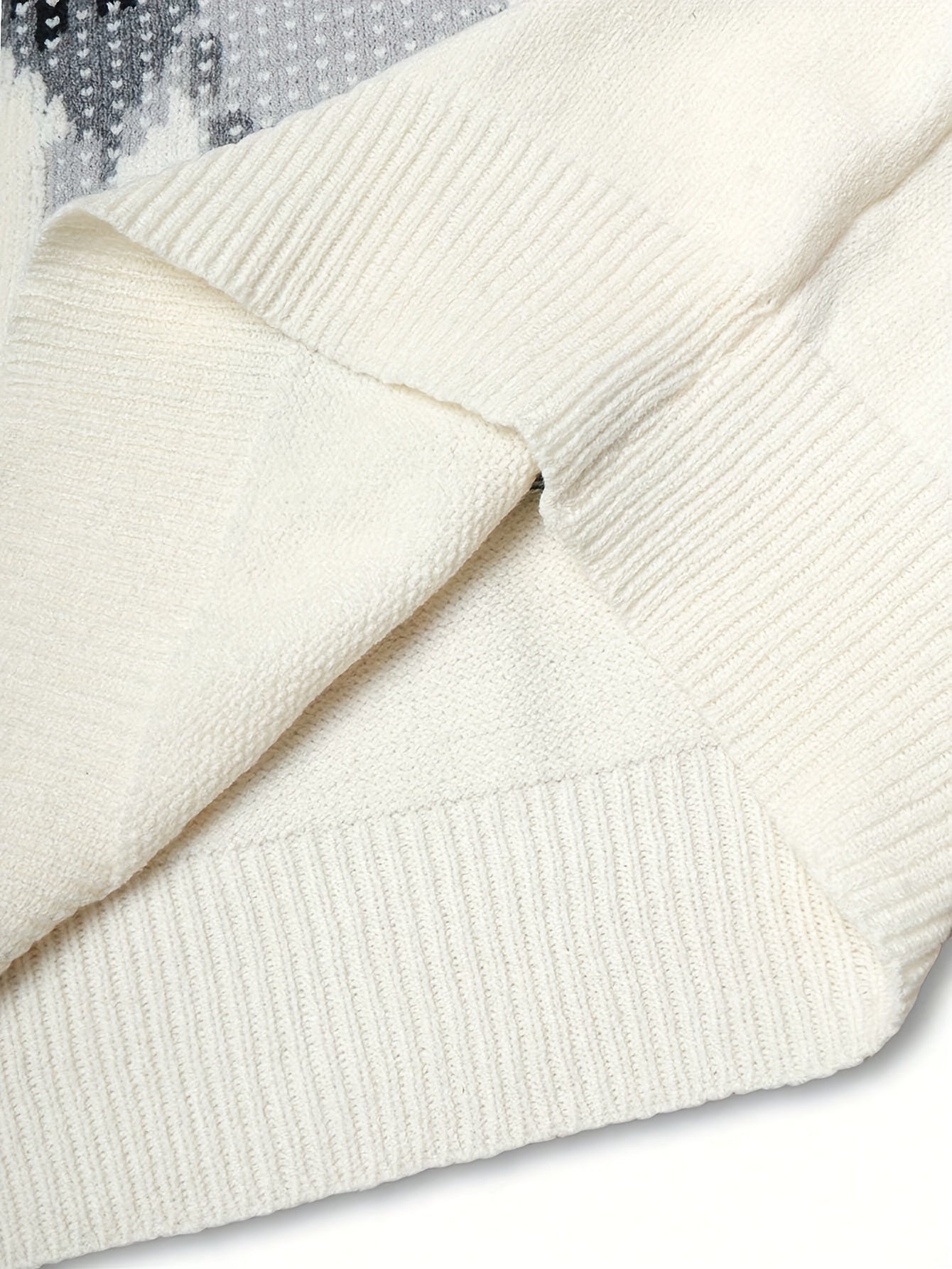 Cream Pixel Dog Pattern Oversized Knit Crewneck Sweater