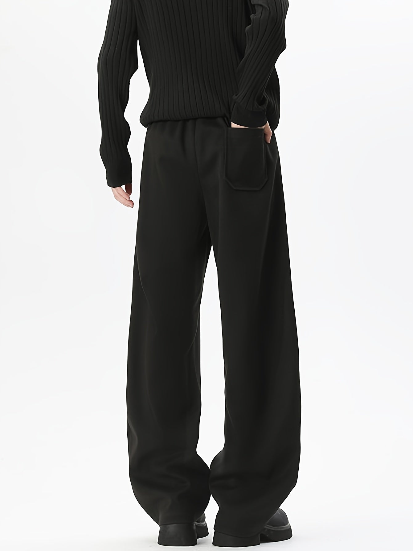 Black Minimalist High-Waist Wide-Leg Trousers with Side Tie