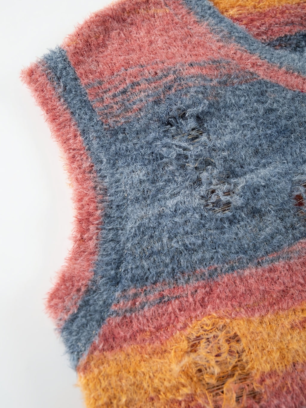 Fuzzy Distressed Stripe V-Neck Knit Vest