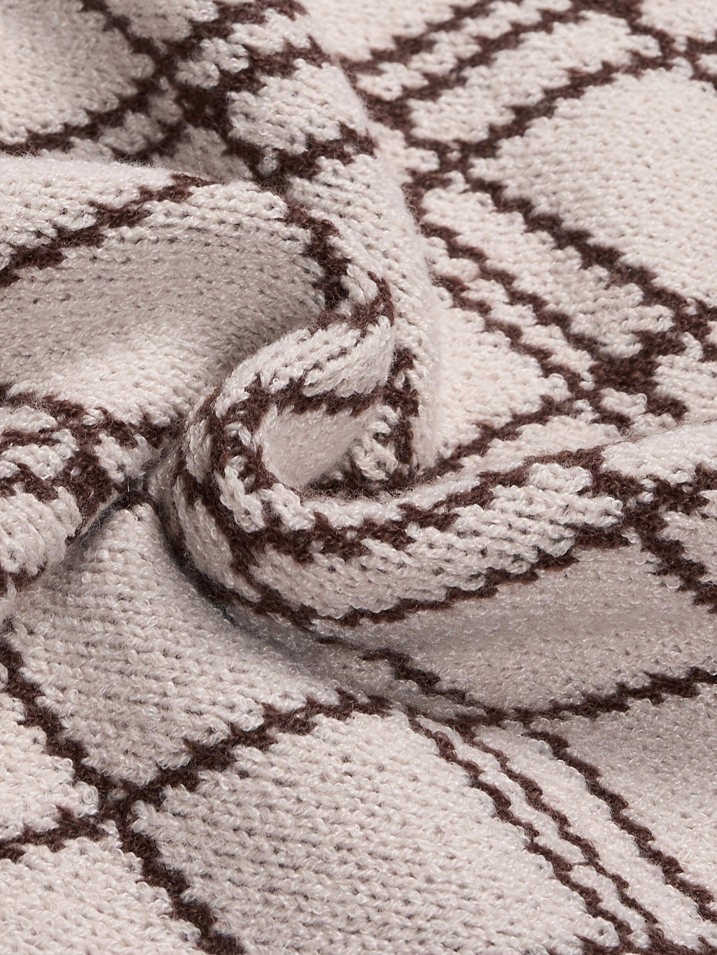 Beige & Brown Argyle Half-Zip Knit Sweater